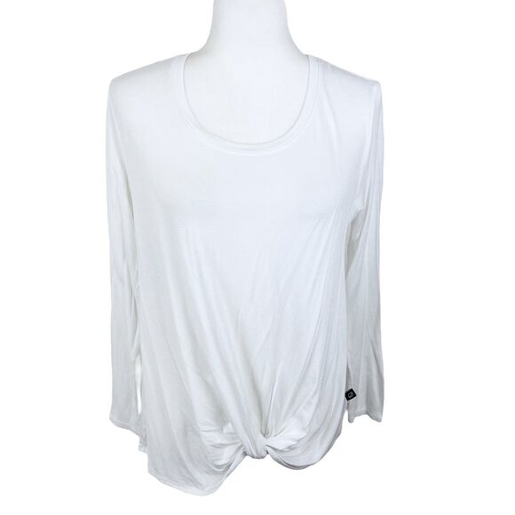 Terez Shirt Women Medium White Twist Front Long Sleeve Solid Lightweight Top - Picture 1 of 14